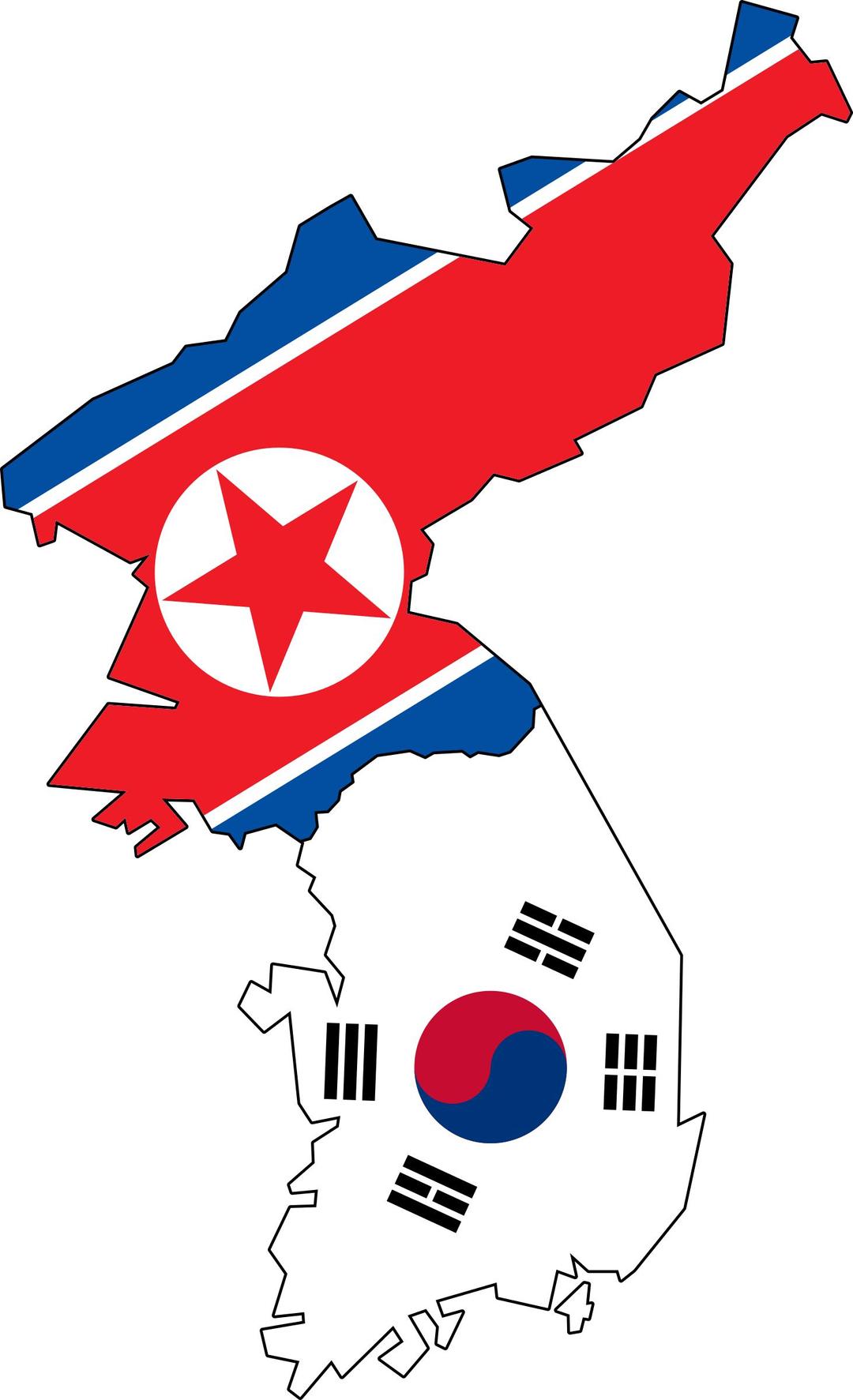 North & South Korea Flag Map (No Jeju) png transparent