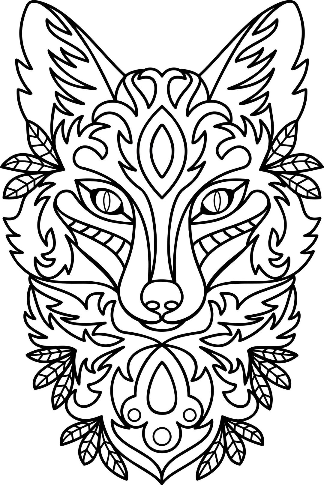 Ornamental Fox Line Art png transparent