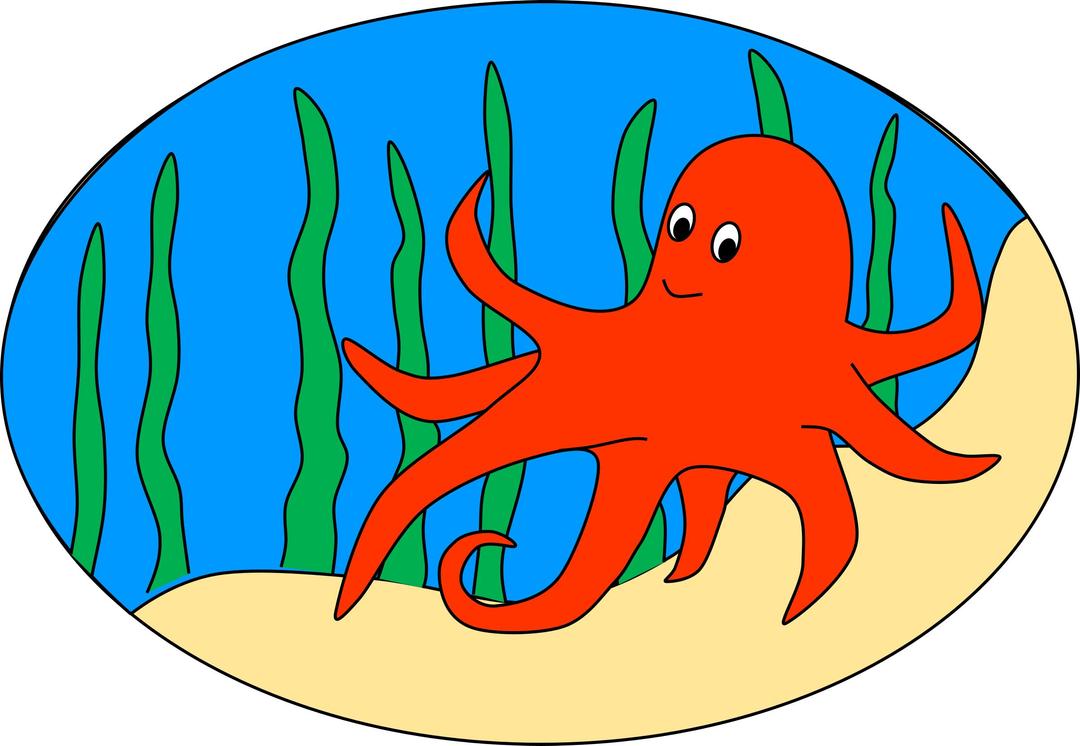 Oval of Orange Octopus in seaweed png transparent