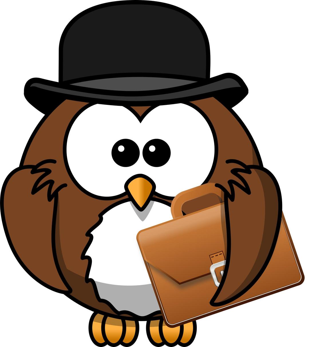 Owl with hat and briefcase png transparent