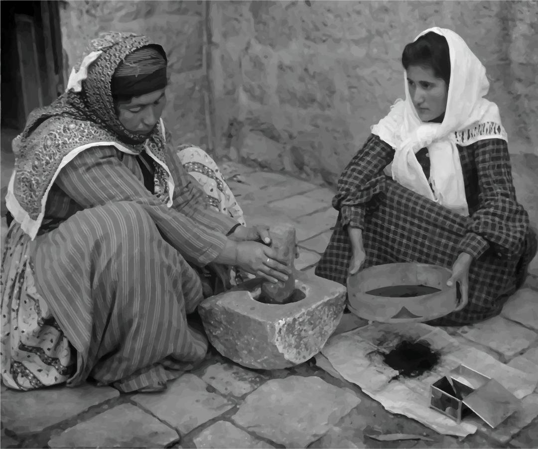 Palestinian Women Grinding Coffee Beans 1905 png transparent