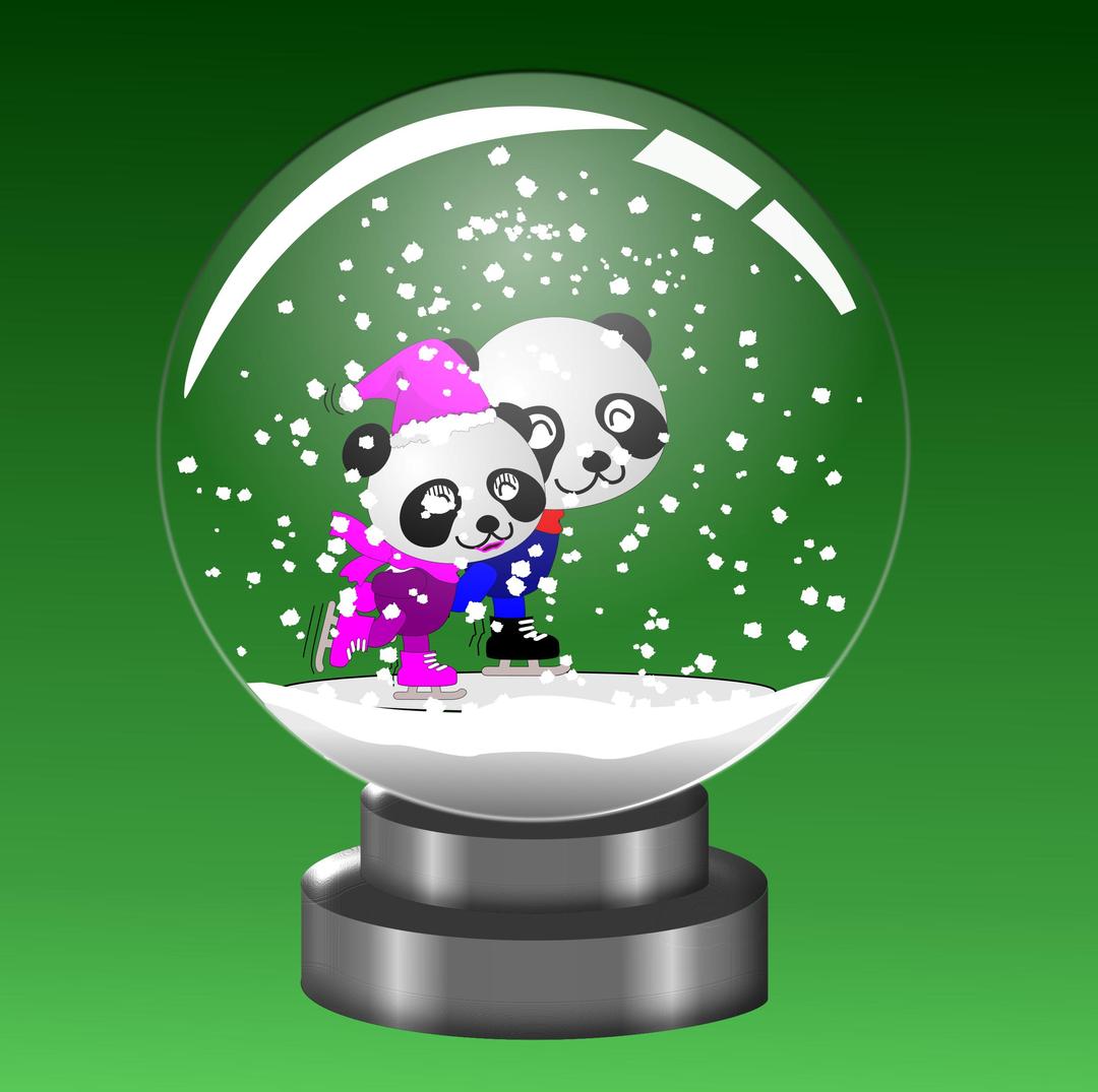 Panda Skaters in Snow Globe png transparent