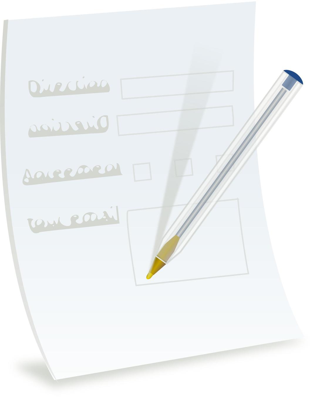 paper form with ballpoint png transparent