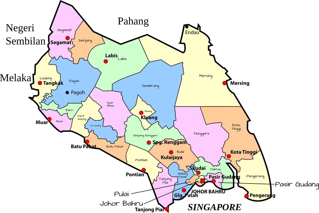 Parliamentary map of Johor, Malaysia png transparent