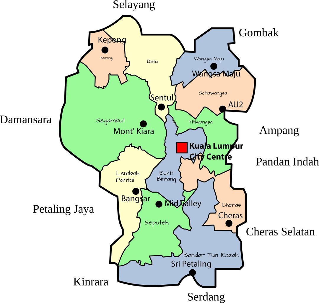 Parliamentary map of the Federal Territory of Kuala Lumpur, Malaysia png transparent