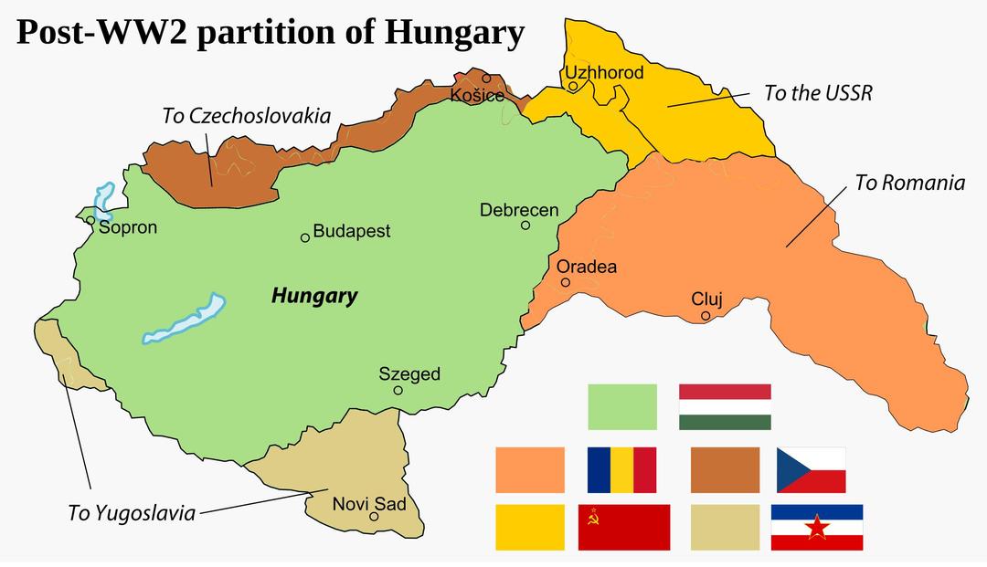 Partition of the Kingdom of Hungary after WW2, 1945. png transparent