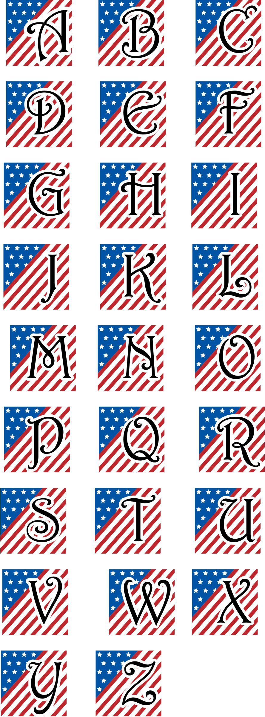Patriotic Alphabet using Harrington Font png transparent