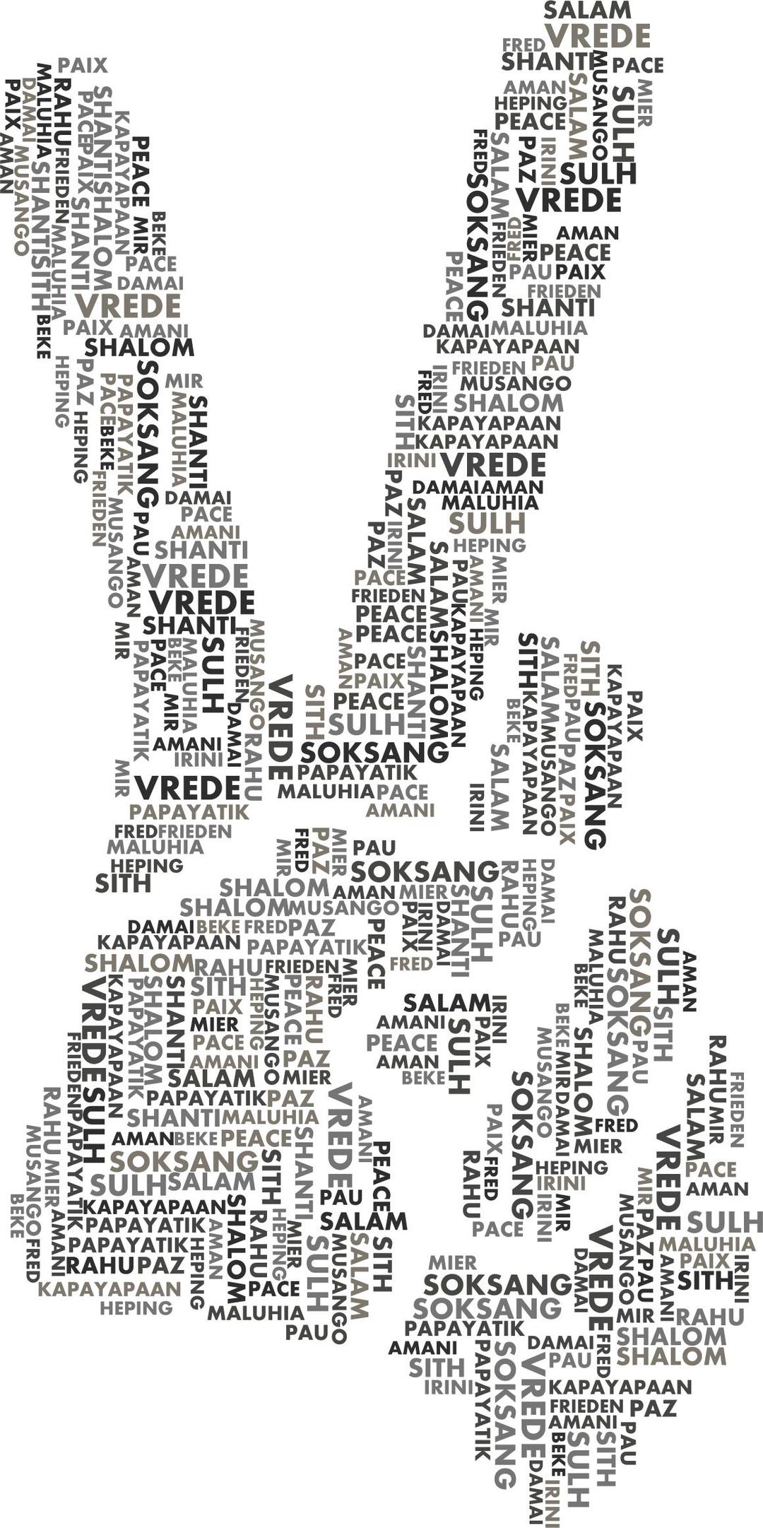Peace Hand Sign Smoothed Word Cloud Grayscale png transparent
