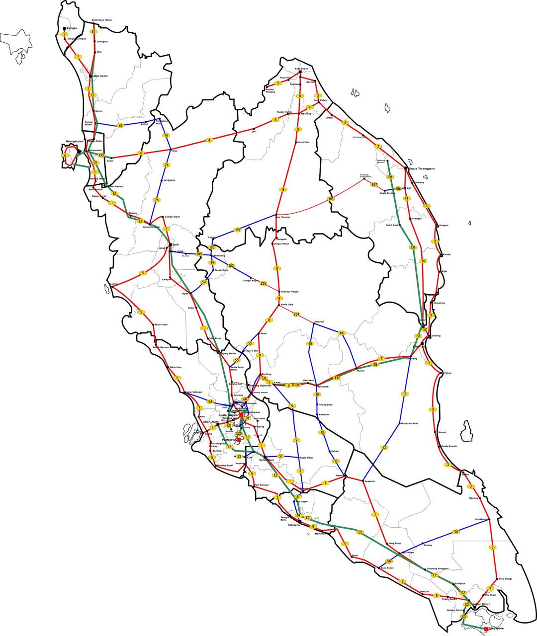 Peninsular Malaysia Major Routes Map png transparent