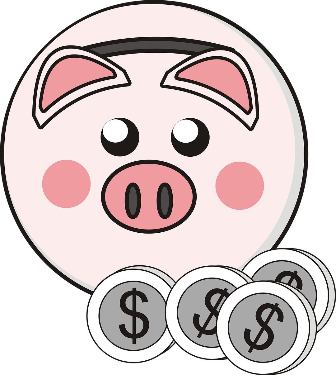Piggy Bank 4 Coins Clipart png transparent