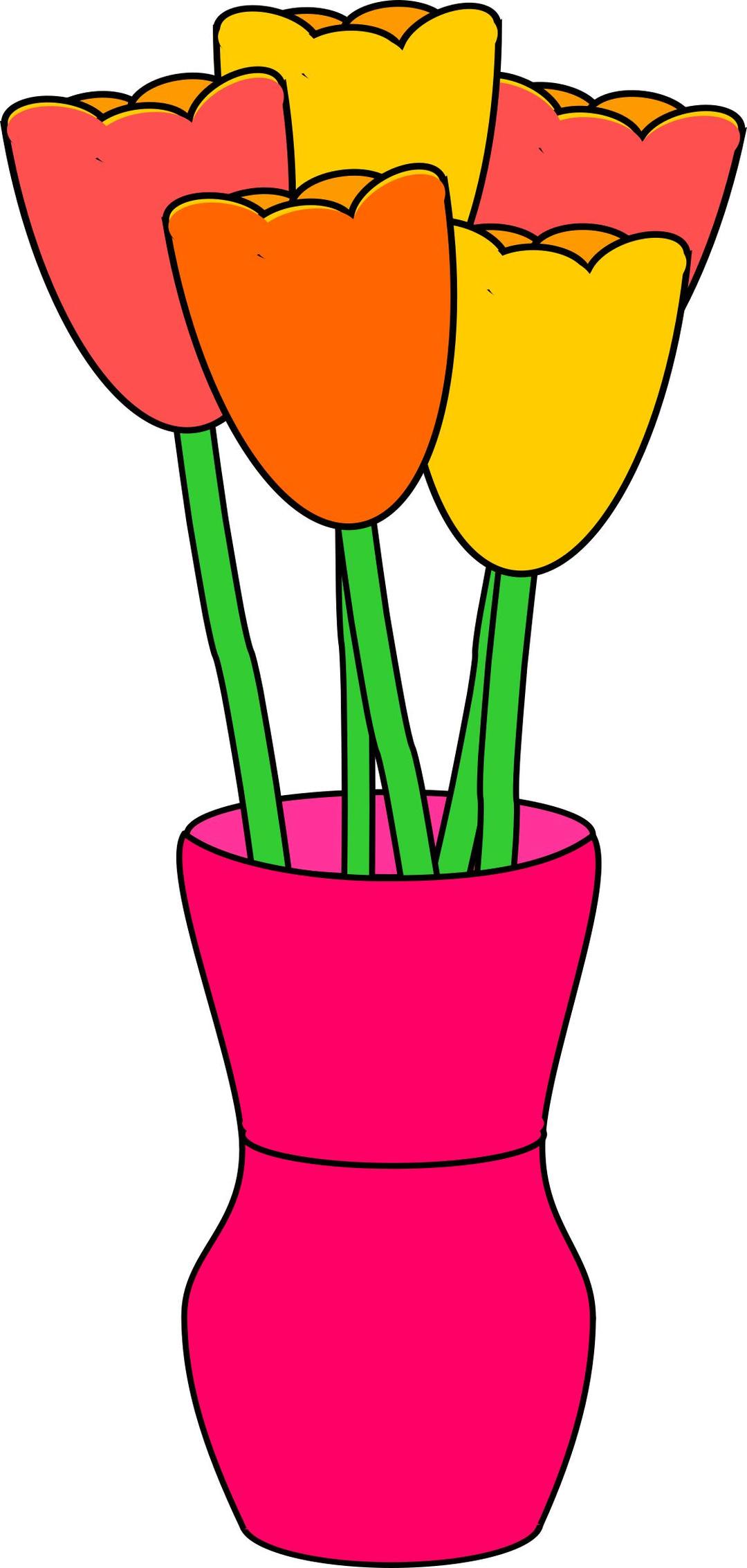 Pink vase of multicolored tulips png transparent