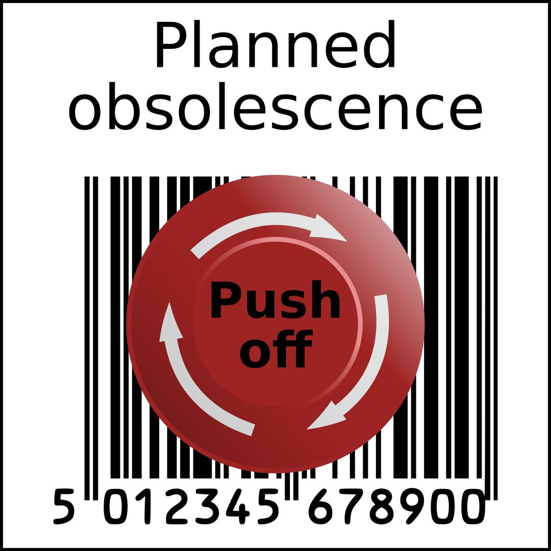 Planned obsolescence barcode in squarre with Emergency Push off button png transparent
