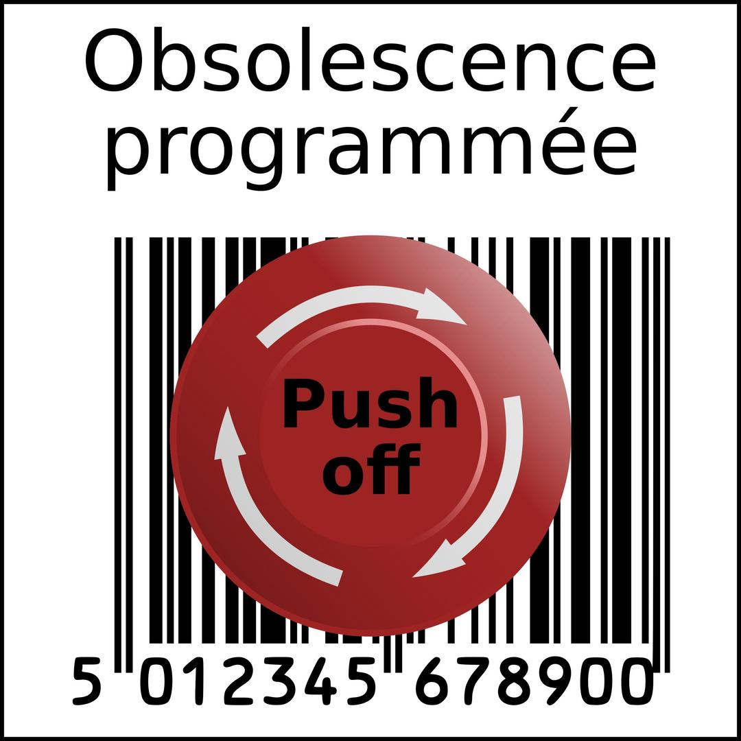 Planned obsolescence barcode in squarre with Emergency Push off button (French) png transparent