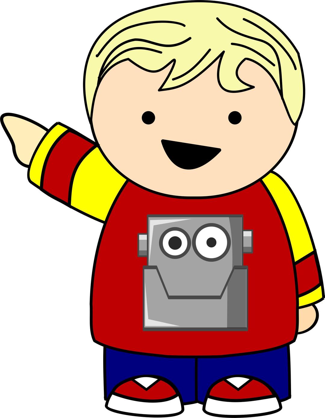 Pointing Kid in Robot Shirt png transparent