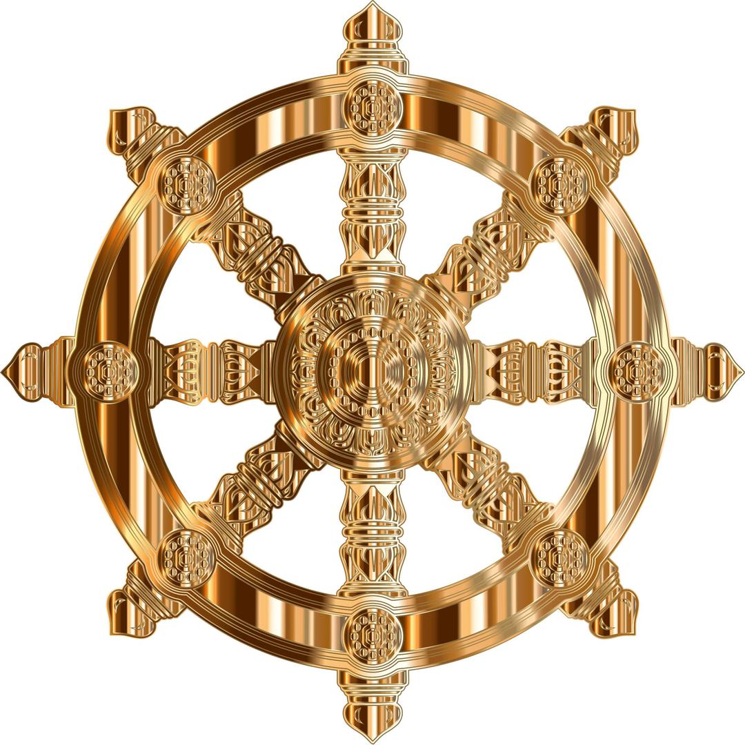 Polished Copper Ornate Dharma Wheel Variation 2 png transparent