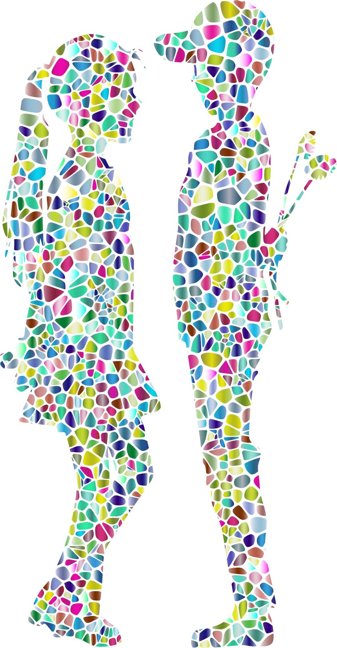 Polyprismatic Tiled Boy Giving Flowers To Girl Silhouette png transparent