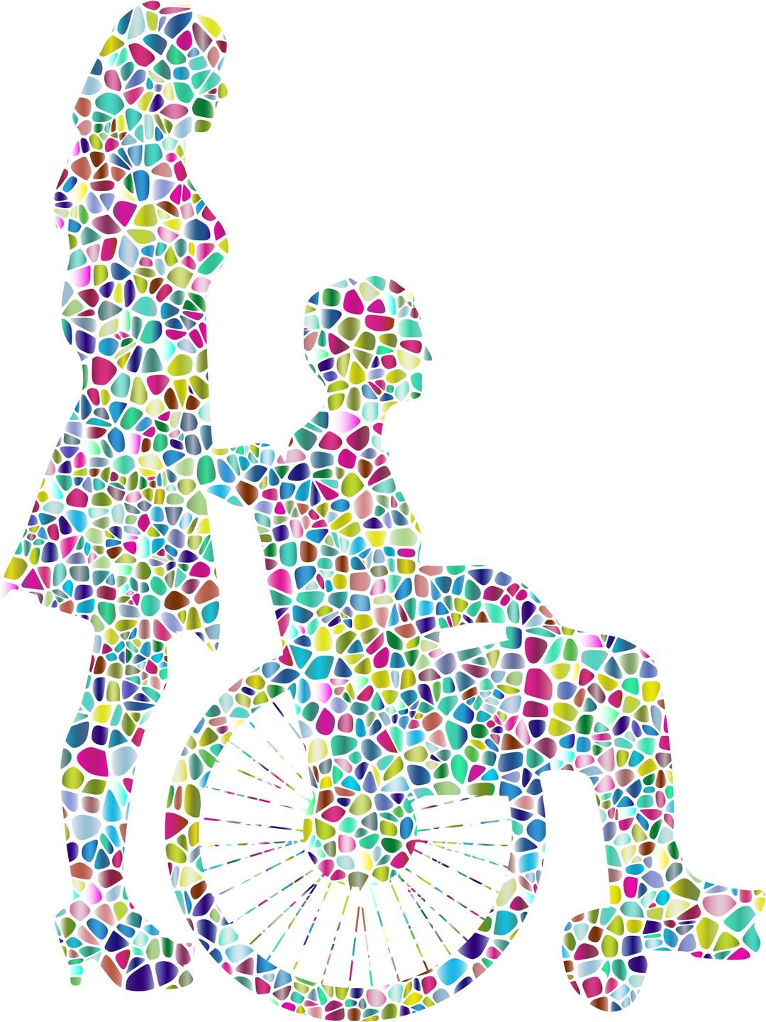 Polyprismatic Tiled Woman Pushing Man In Wheelchair Silhouette png transparent