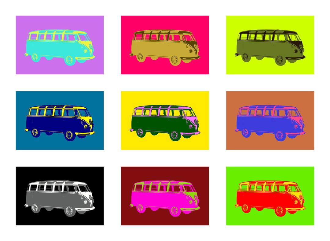 Pop art tribute to the mythical Volkswagen T1 - Type 2 png transparent