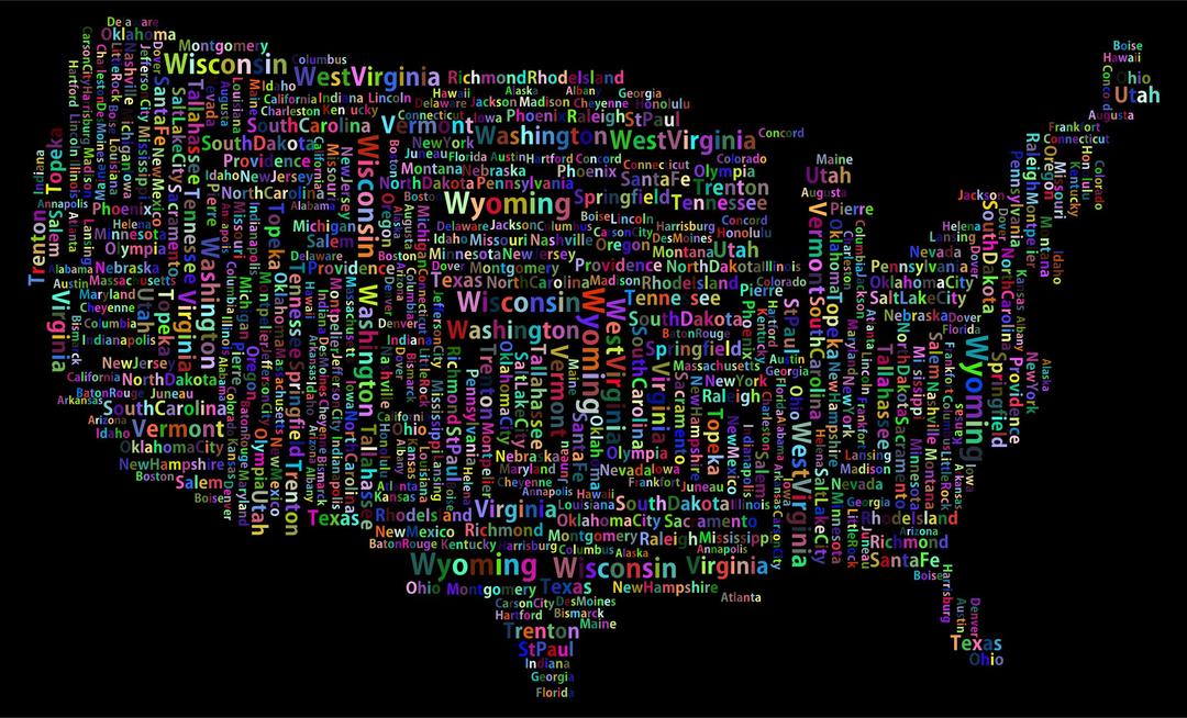 Prismatic America States And Capitals Word Cloud png transparent