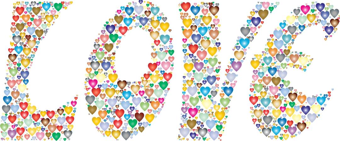 Prismatic Love Hearts Typography 3 png transparent