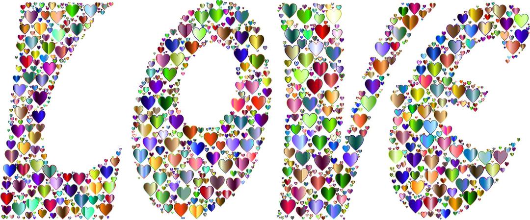 Prismatic Love Hearts Typography 4 Variation 2 No Background png transparent