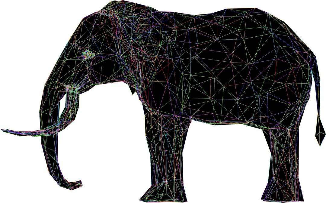 Prismatic Low Poly 3D Elephant Wireframe png transparent