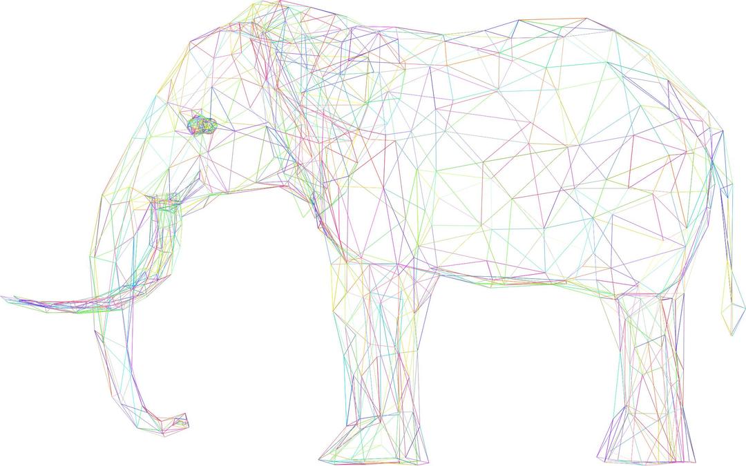 Prismatic Low Poly 3D Elephant Wireframe No Background png transparent