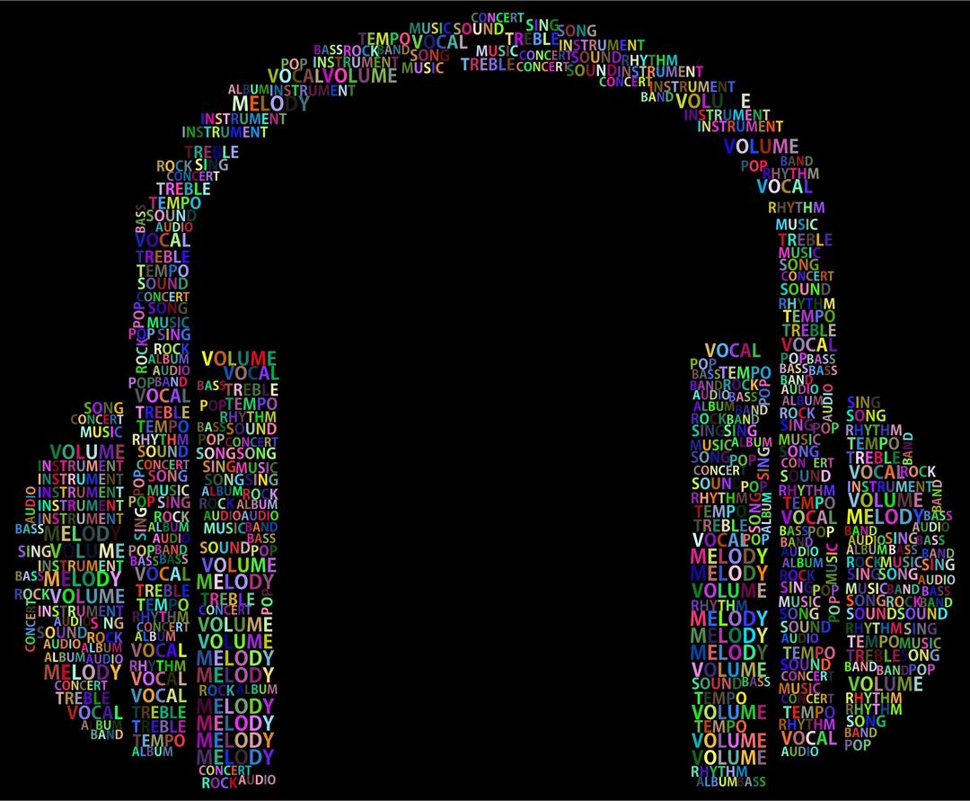 Prismatic Music Headphones Word Cloud png transparent