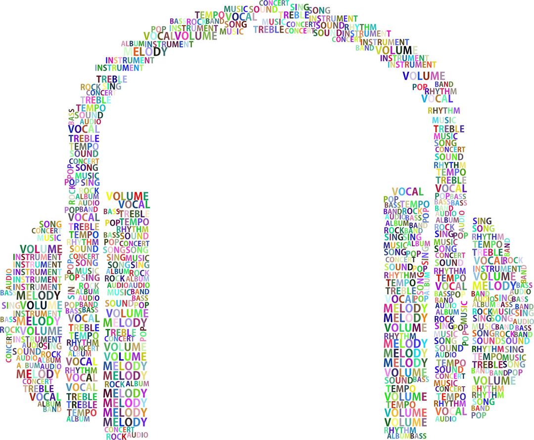 Prismatic Music Headphones Word Cloud No Background png transparent