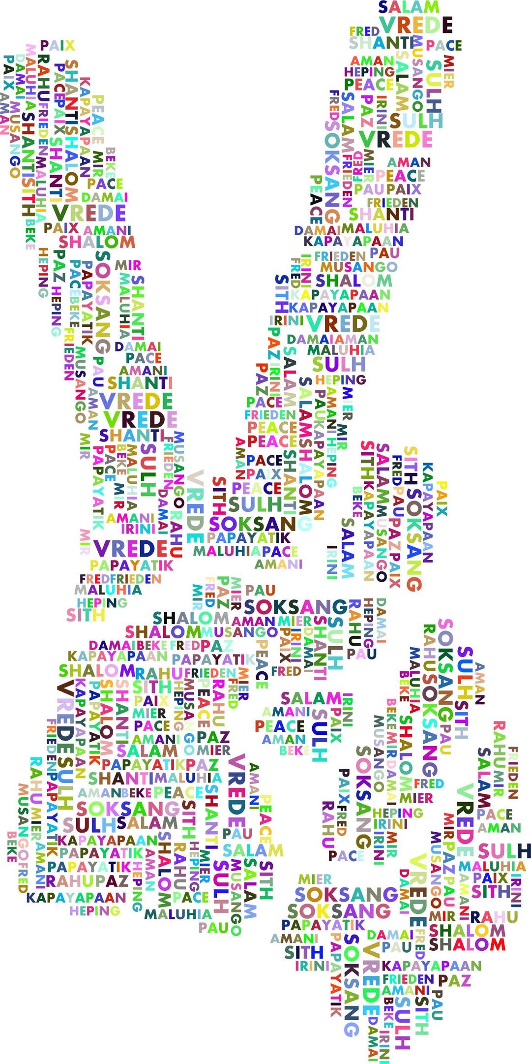 Prismatic Peace Hand Sign Smoothed Word Cloud png transparent