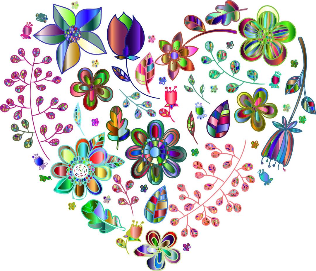 Prismatic Psychedelic Floral Heart 4 No Background png transparent