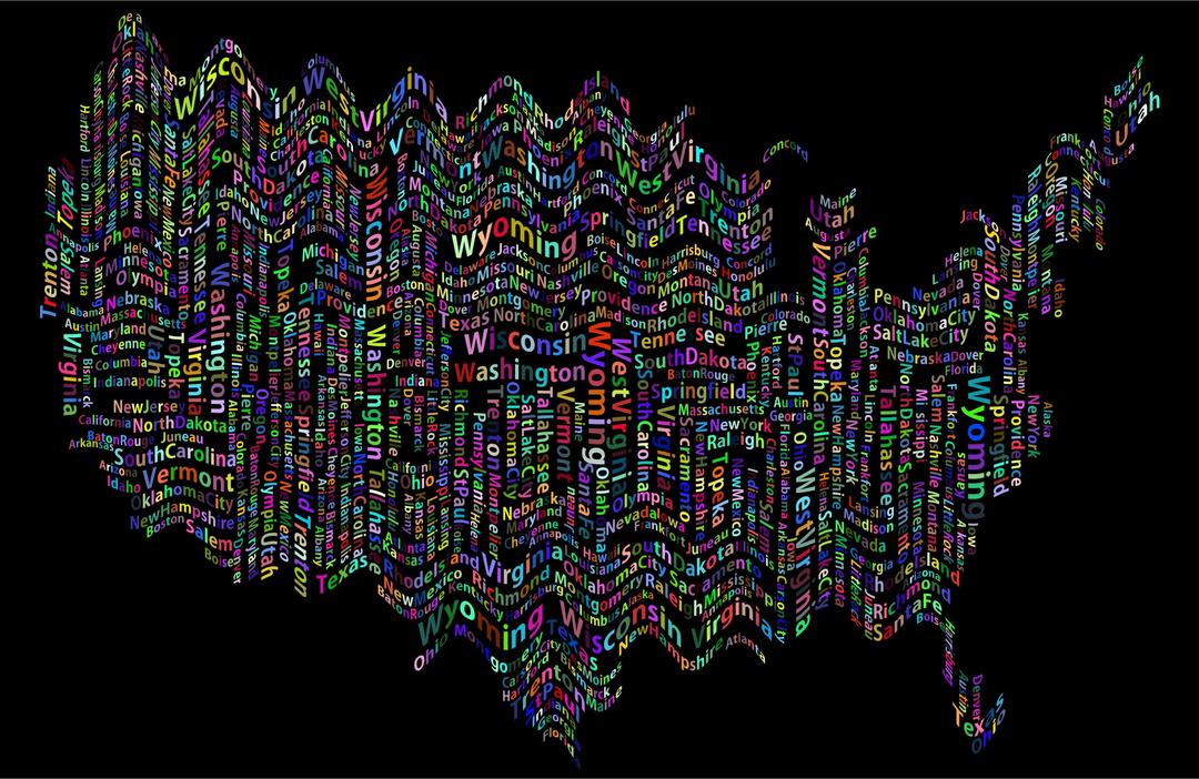 Prismatic Ripples America States And Capitals Word Cloud png transparent