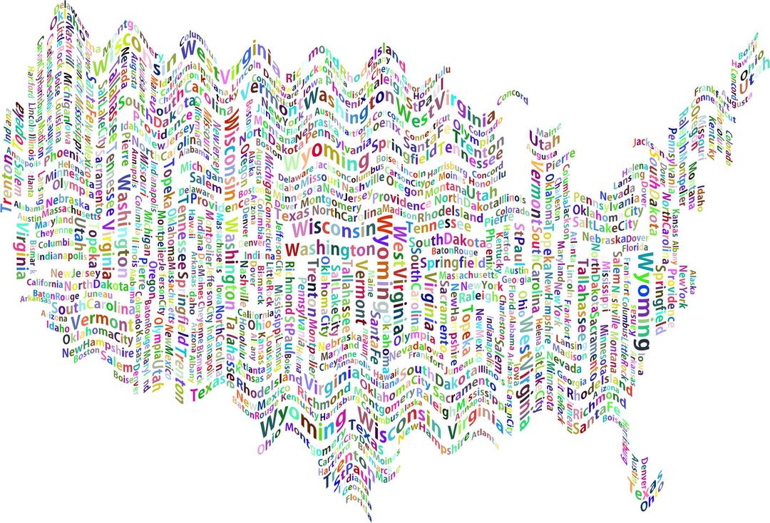 Prismatic Ripples America States And Capitals Word Cloud No Background png transparent