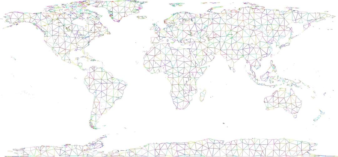 Prismatic World Map Polygonal Wireframe No Background png transparent