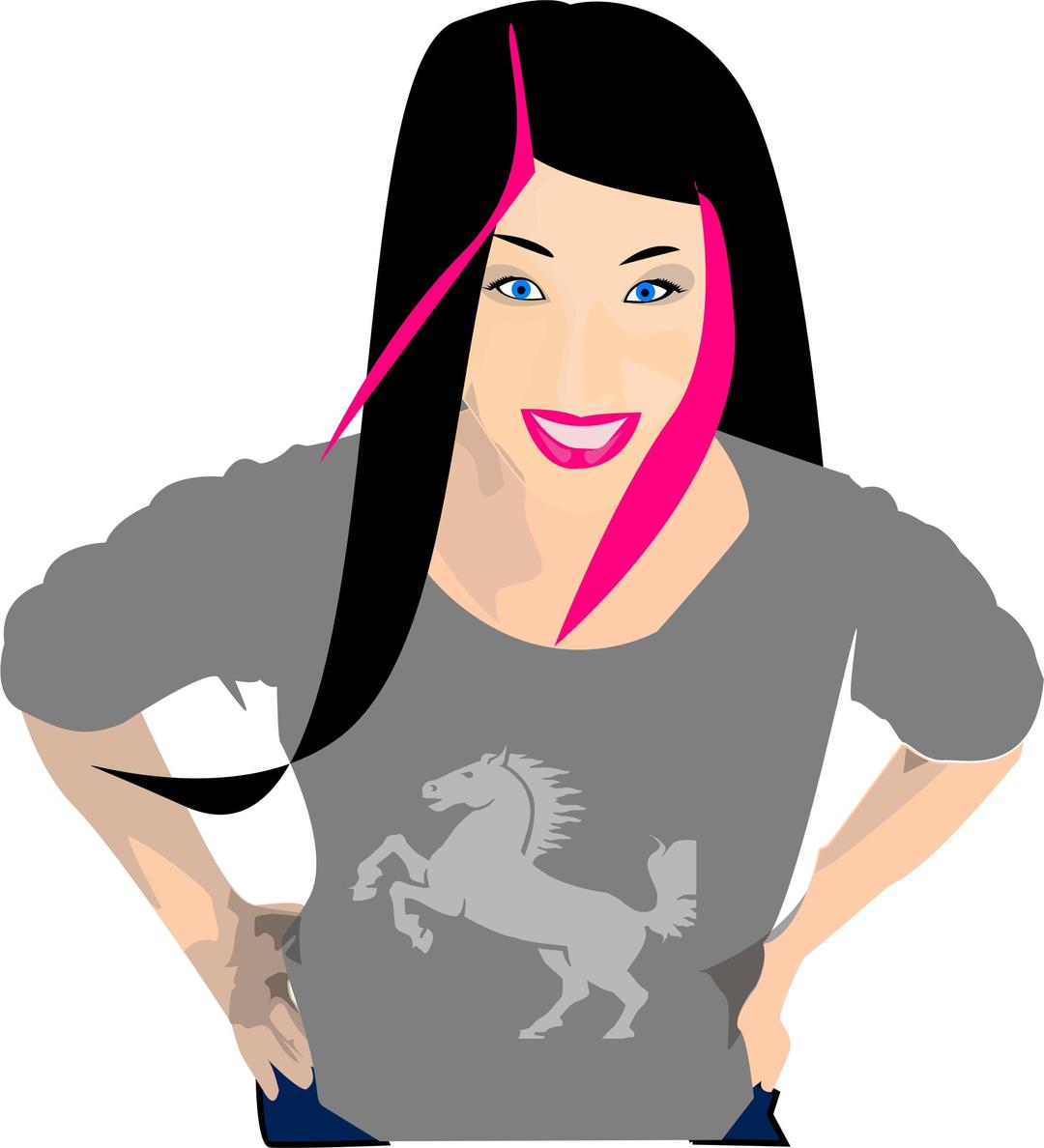 Punk girl with black and pink hair png transparent
