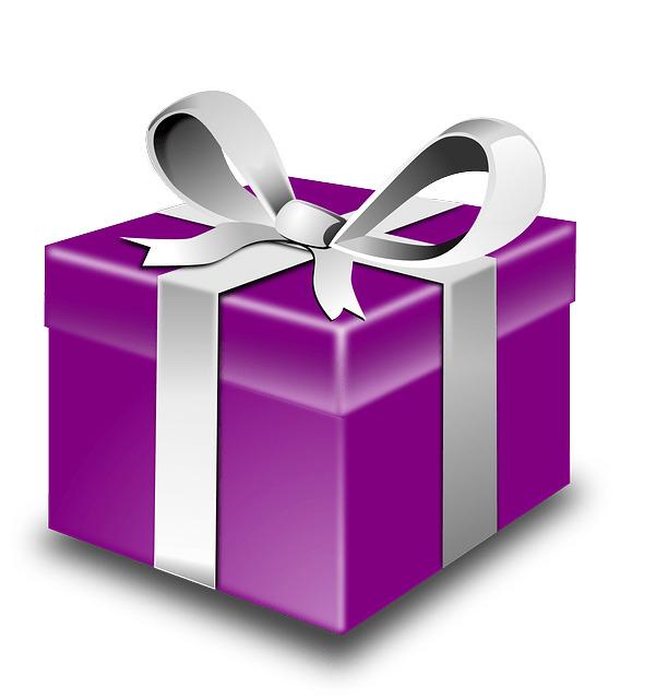 Purple Gift Box With Silver Ribbon png transparent