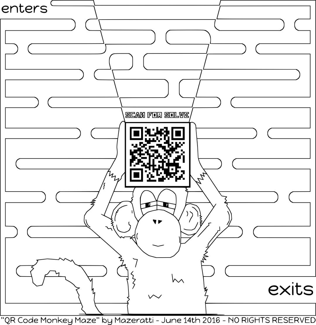 QR Code Monkey Maze Coloring for Grown Ups png transparent