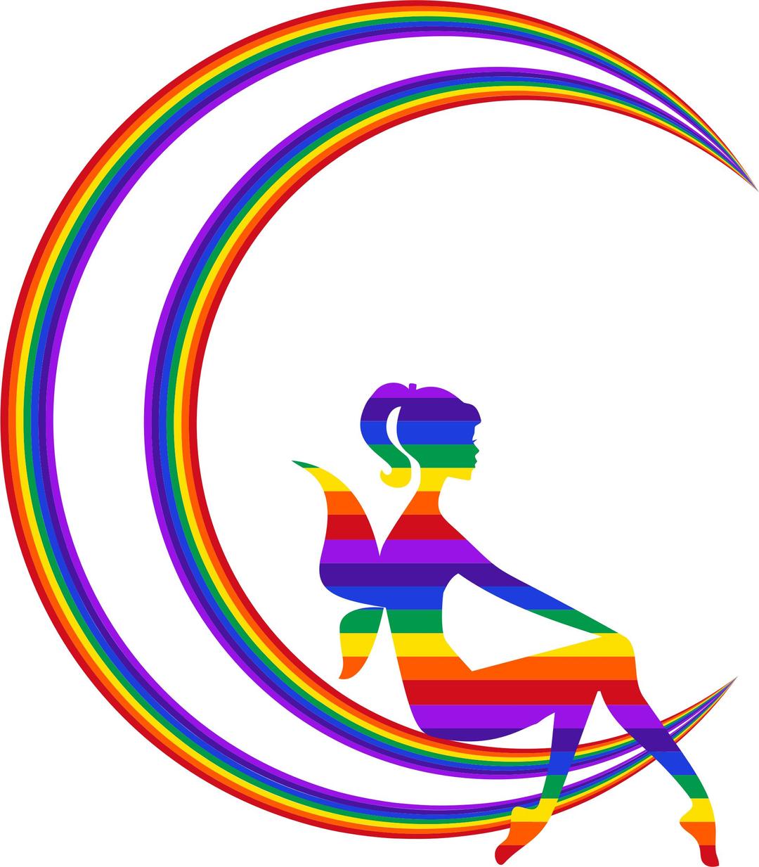 Rainbow Fairy Relaxing On The  Rainbow Crescent Moon png transparent