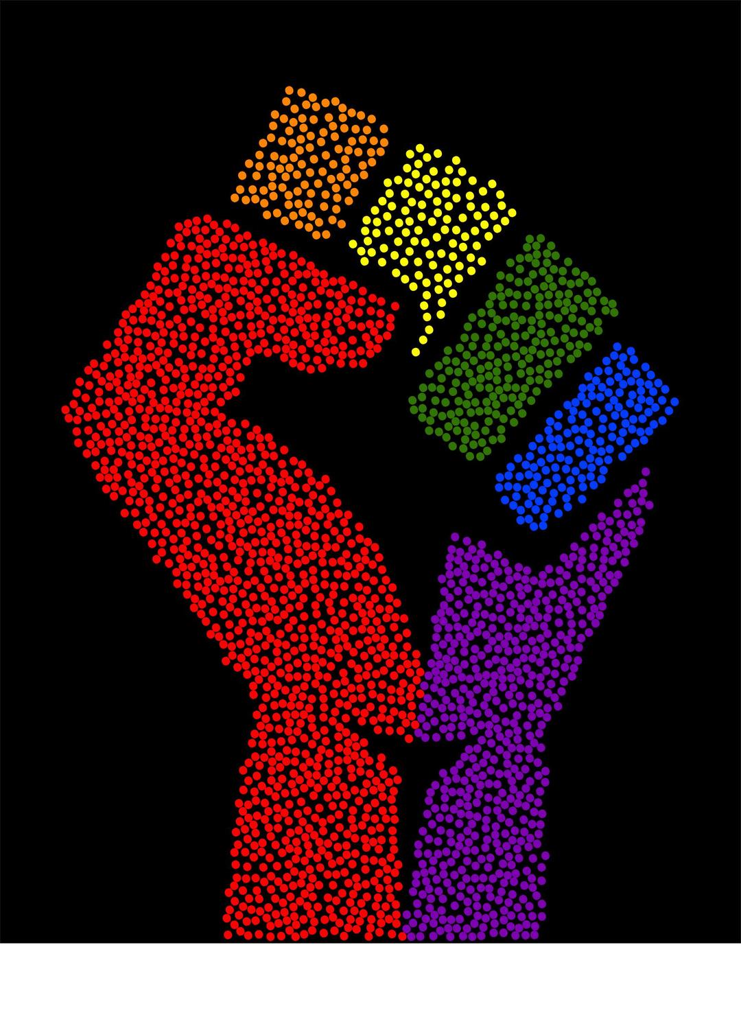 Rainbow fist (stippled, black background) png transparent