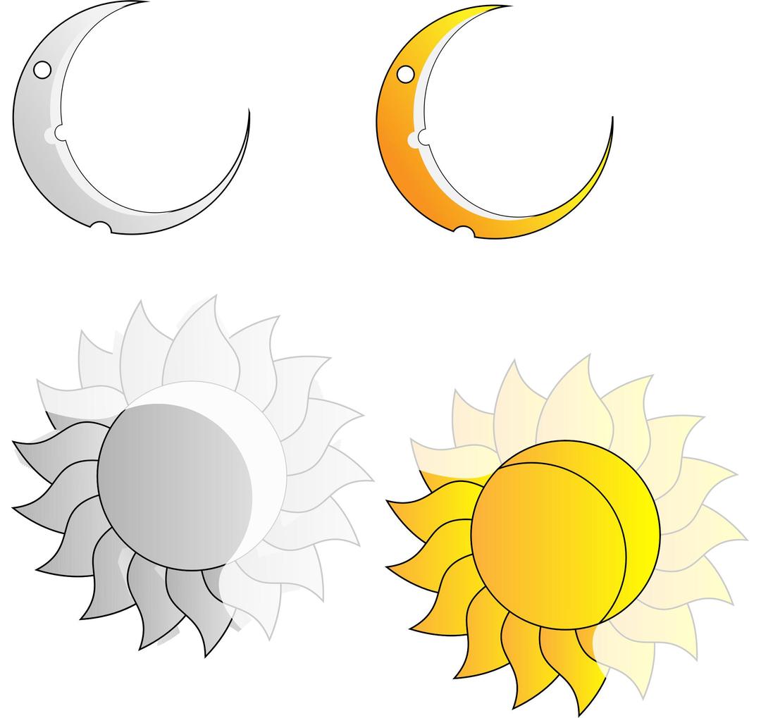 Rays and Crescent Moon and Sun  png transparent
