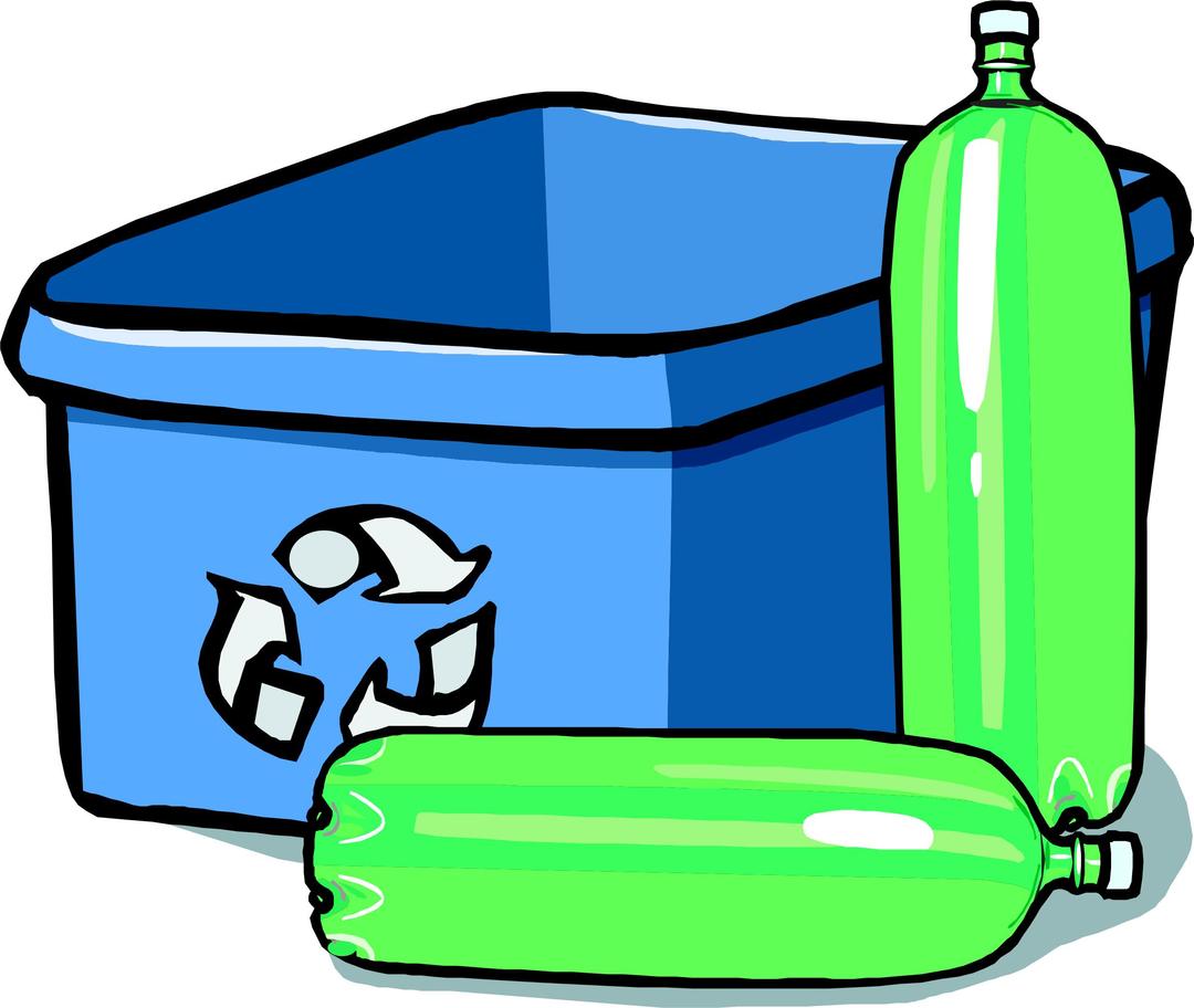 Recycling bin and bottles png transparent