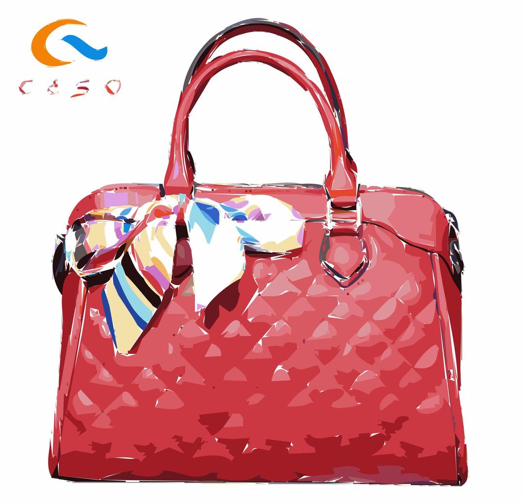 Red Leather Bag with Ribbon and Logo png transparent