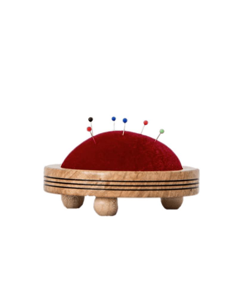 Red Pin Cushion on Wooden Stand png transparent