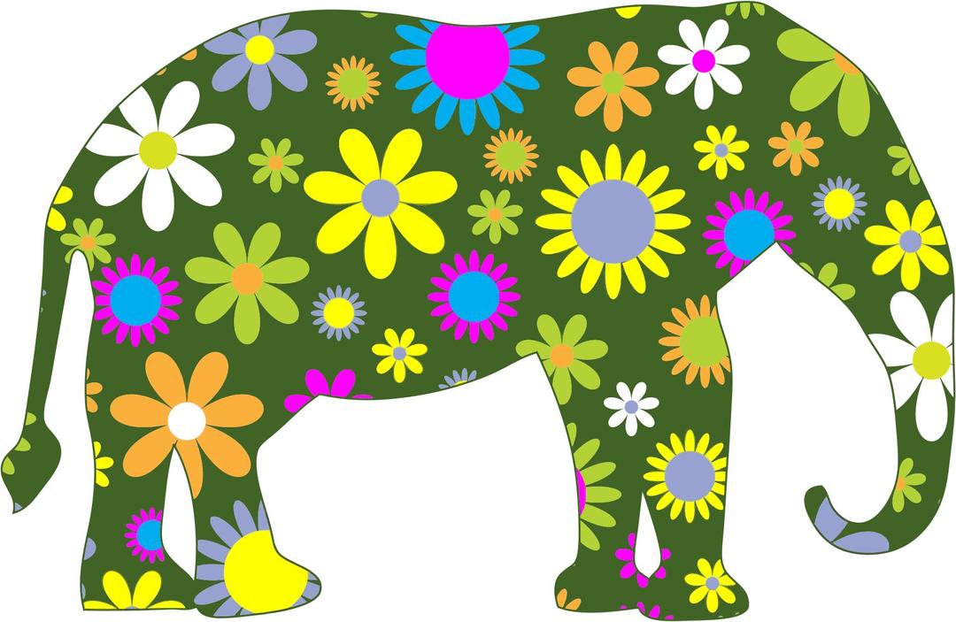 Retro Floral Elephant png transparent