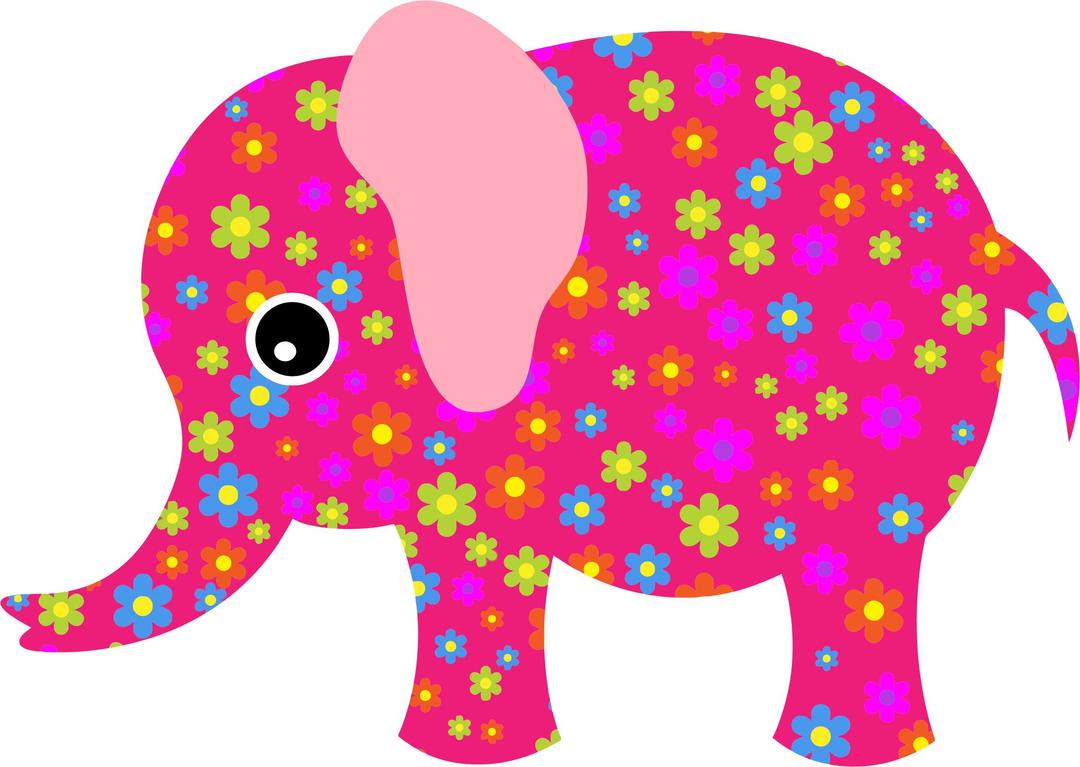 Retro Floral Elephant Pink png transparent