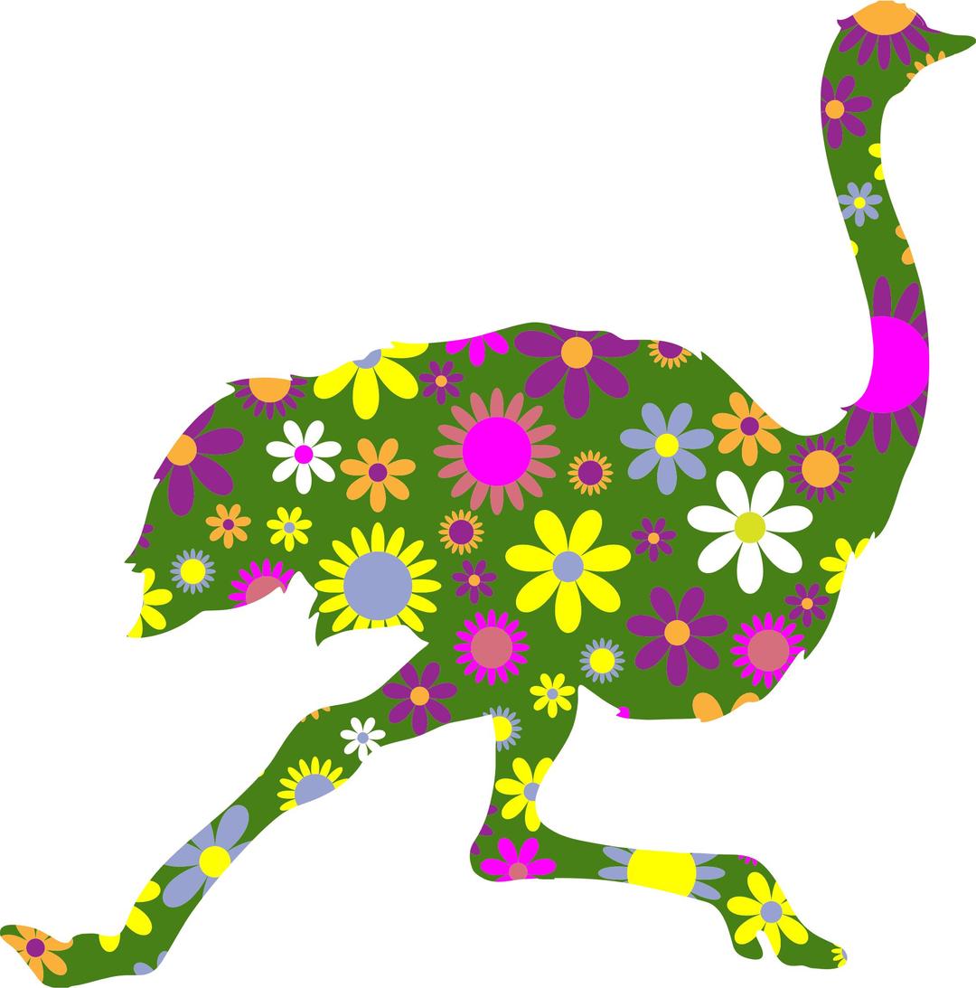 Retro Floral Running Ostrich png transparent