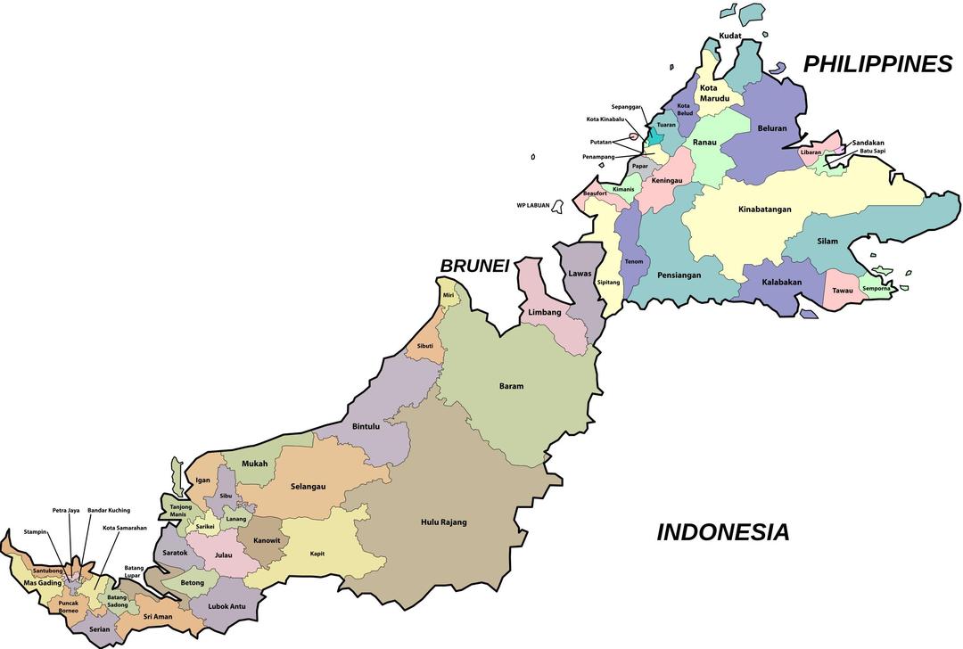 Sabah and Sarawak Parliamentary Map png transparent