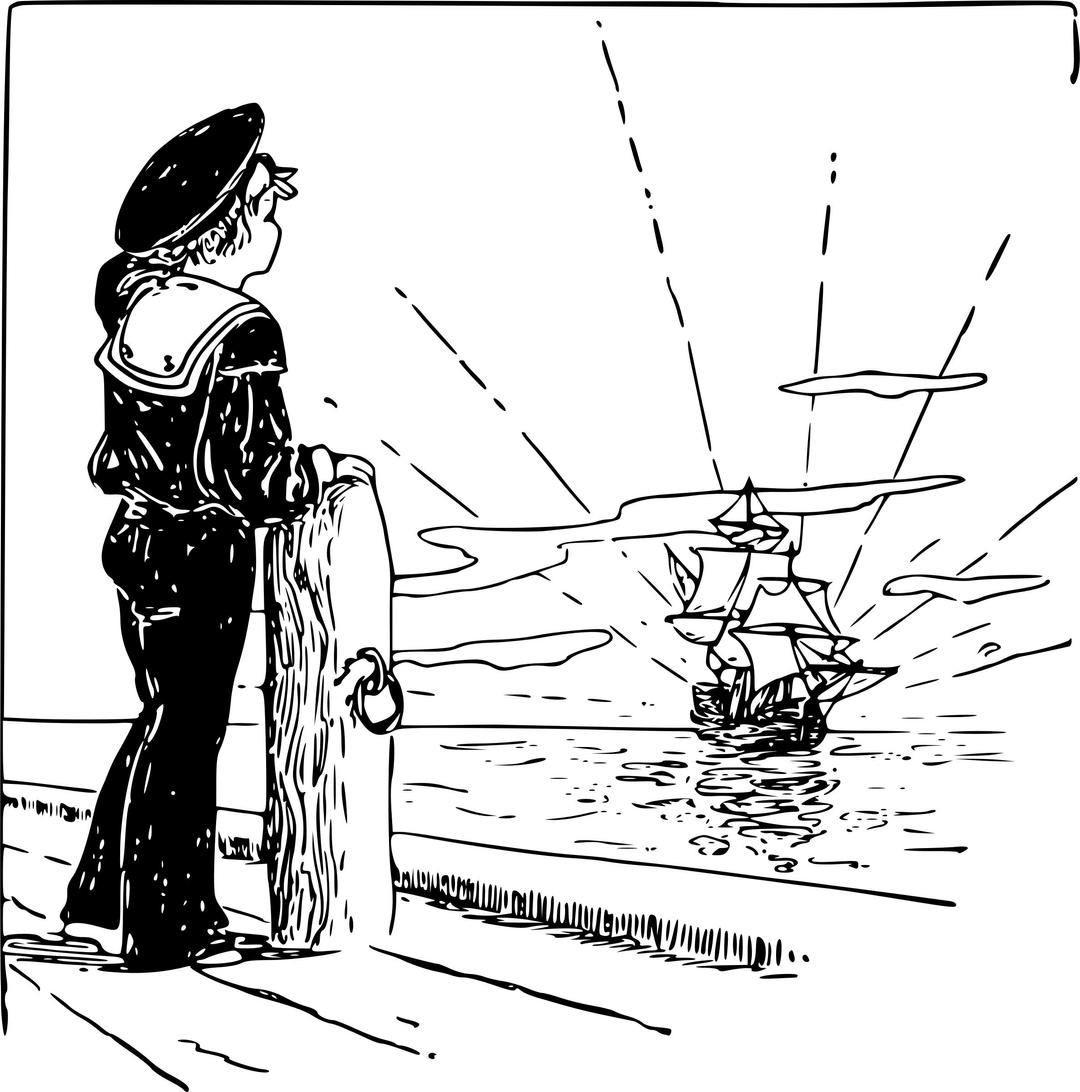 Sailor Boy and Ship png transparent