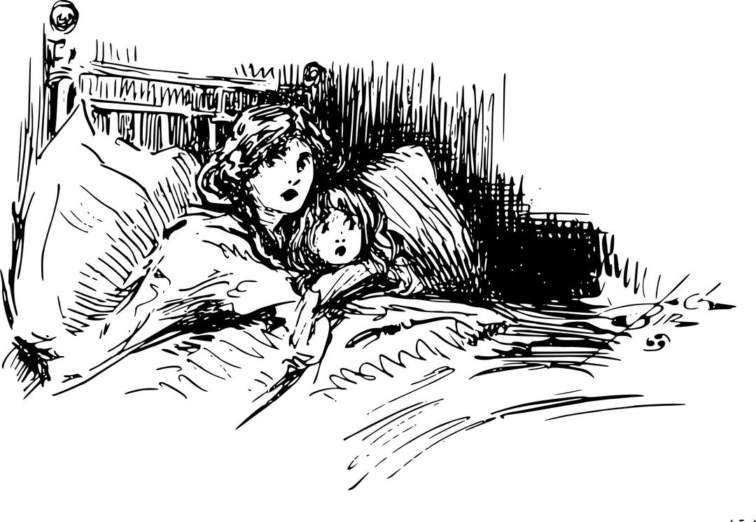 Scared mother and child in bed png transparent