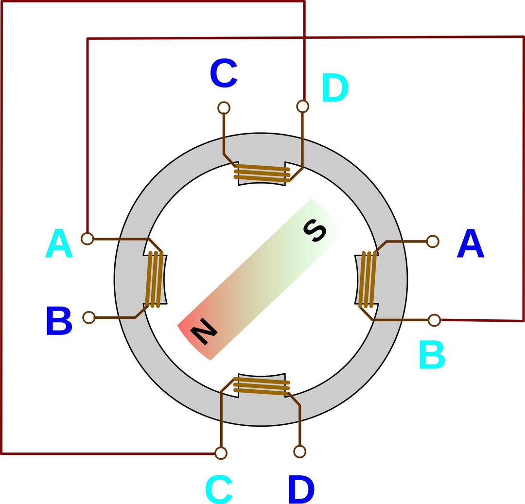 Schrittmotor (Schema) mit verdrahteten Spulen png transparent